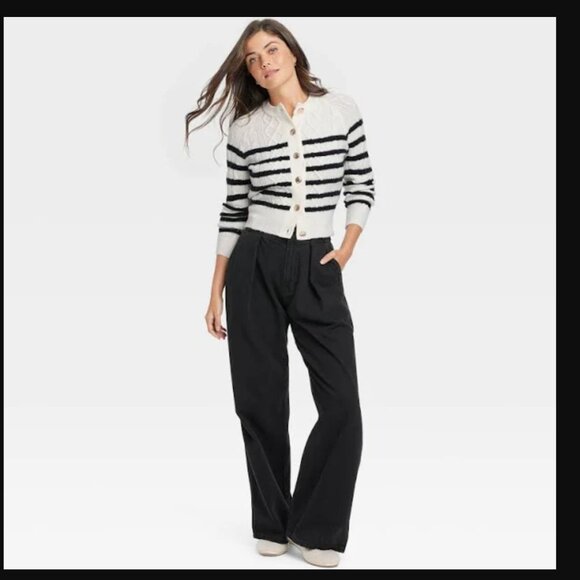 Universal Thread Cashmere-Like Cable Stitch Sweater- Black/White - Small - Picture 2 of 9